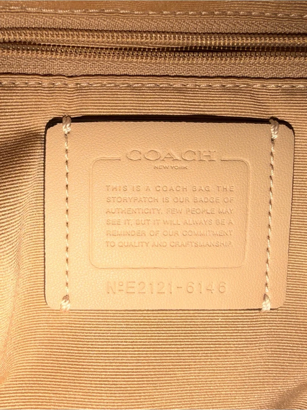 Coach Beige & Tan Leather Drawstring Backpack with Front Pockets